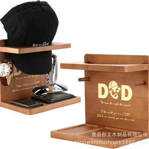 Wooden Baseball Cap Storage <b>Rack</b> Solid Wood Hat Organizer With Watch And <b>Glasses</b> Holder Desktop Entryway Key Stand - Product Image 5