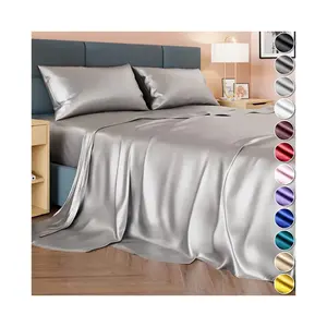 Ensemble <span class=keywords><strong>de</strong></span> draps <span class=keywords><strong>de</strong></span> lit en satin <span class=keywords><strong>de</strong></span> soie congelé super doux et léger <span class=keywords><strong>de</strong></span> qualité supérieure avec 2 taies d'oreiller - Product Image 1
