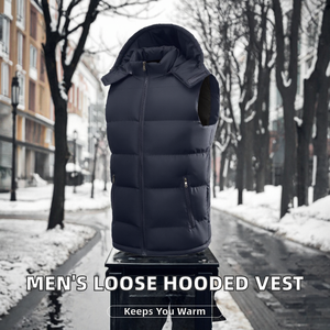 Gilet décontracté pour homme, taille européenne, coupe ample, à capuche, automne-hiver, chaud, sans manches, coupe-vent, rembourré en polyester/coton - Product Image 2