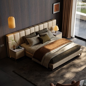 Set di Mobili Moderni per Camera da <span class=keywords><strong>Letto</strong></span> d'Albergo, <span class=keywords><strong>Letto</strong></span> <span class=keywords><strong>Matrimoniale</strong></span> in Vera Pelle con Struttura in Legno e Rivestimento in Pelle Morbida - Product Image 1