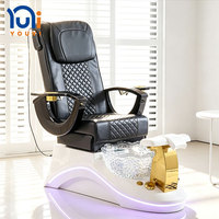 Fauteuil de pédicure spa en cuir noir, électrique, inclinable, avec massage, lumière LED, bassin en verre, station de spa pour salon de manucure