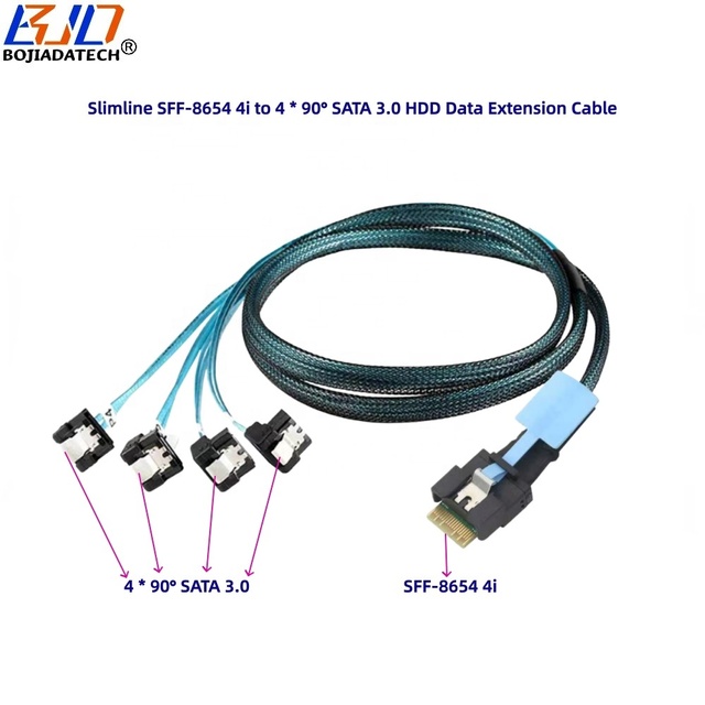 Factory Direct Sale Slimline SFF-8654 4i to 4 * 90 Degree SATA 3.0 7PIN Hard Disk Drive HDD Data Extension Cable 50CM 100CM