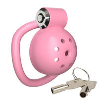Jaula de Castidad Rosa de ABS para Hombre, Juego de Jaula de Castidad Masculina, Cinturón de Jaula de Castidad con Candado de 5 Tamaños y Anillo para Pene