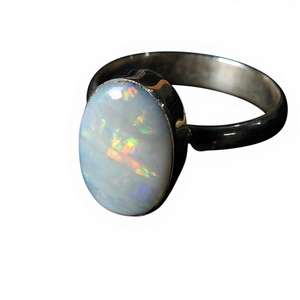 Australian Multi Fire <b>Opal</b> Bezel Setting Classic Gemstone <b>Ring</b> 925 Sterling <b>Silver</b> Men's 12x11mm 9.5 US Size Handmade - Product Image 1