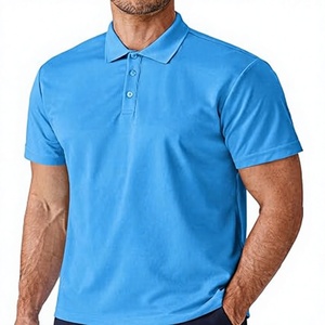 Polo de Piqué de Algodón Azul de Manga Corta para Hombre, Corte Regular, Diseño Casual con Botones, Color Sólido, Tejido de Punto Transpirable - Product Image 1