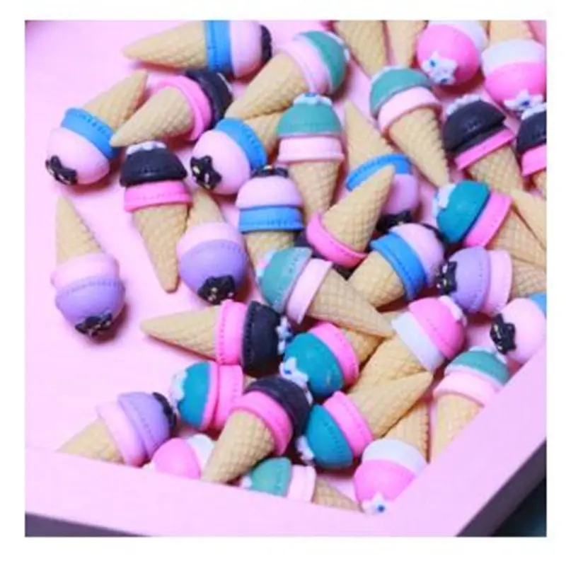 Kawaii Resin 3D Miniature Ice Cream Cones Cabochons For Creative Children's Hair Bow Center Earring Making