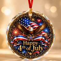 Adorno Navideño Redondo de Cristal de 8x8cm con Cordón Rojo, Diseño de Papá Noel Impreso con UV, Decoración Colgante para Ventana