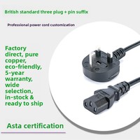 Cordon d'alimentation triangulaire à trois broches de style britannique, adaptateur certifié ASTA, prise-cordon, prise standard britannique, câble d'alimentation britannique