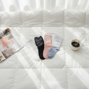 Calzini al <span class=keywords><strong>ginocchio</strong></span> sportivi per bambine, 100% cotone traspirante, con pizzo, lunghi, per vestiti e abiti da bambina - Product Image 4
