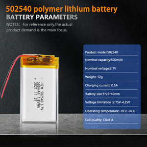 All'ingrosso batteria ai polimeri di litio 502540 batterie Lipo ricaricabili <span class=keywords><strong>3.7V</strong></span> <span class=keywords><strong>500mAh</strong></span> con 502540 pcb e filo <span class=keywords><strong>500mAh</strong></span> <span class=keywords><strong>3.7V</strong></span> <span class=keywords><strong>Li</strong></span> <span class=keywords><strong>Po</strong></span> - Product Image 2