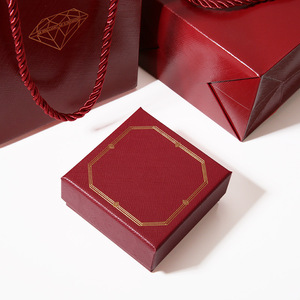 Jewelry Paper Bag <b>Red</b> With Gold Diamond Print Rectangle Shape For Jewelry Packaging <b>Gift</b> <b>Box</b> Set - Product Image 3