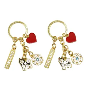 Travelpro Custom Gold Metal Souvenir Keyring with Dog Snowflakes Charm keychain accessories Heart Flower Key Chain for Souvenirs