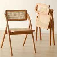 Chaise de salle à manger moderne en bois massif, pliable, avec assise imitation rotin, sans accoudoirs, gain de place, pour restaurant (vente en gros)