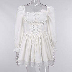Vestido Mini Estilo Lolita para Mujer, Vestido Gótico de Cintura Alta con Mangas Abullonadas y Encaje para Fiesta - Product Image 2
