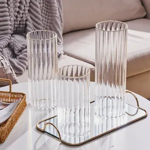 Vaso creativo in vetro a strisce verticali per soggiorno decorazione da tavolo in vetro trasparente con cilindro dritto in vaso artistico