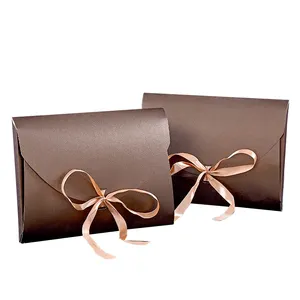 custom luxury foldable paper packing clothing gift envelope box with ribbon gift boxes with ribbon closure