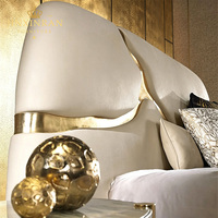 Lit double en bois de pin et cuir véritable de luxe italien, cadre de lit moderne, taille king ou queen, lit rembourré doux