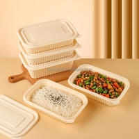 Contenants alimentaires biodégradables écologiques de 360 ml, 6,75 x 4,25 pouces, jaune crème, boîte à lunch jetable pour emporter, utilisable au micro-ondes