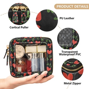 Hawaii Customized Puakenikeni <b>Lei</b> Black Red Heart Bow Retro Swirl Travel Makeup Bag - Product Image 5