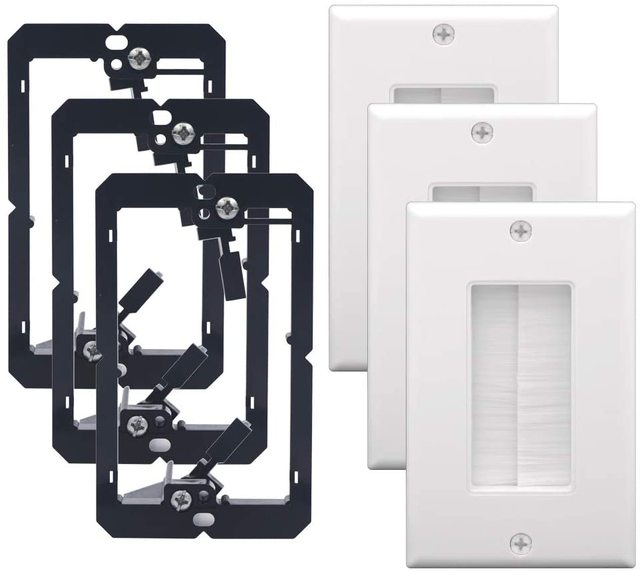 Brush Wall Plate with Single Gang Mounting Bracket Cable Pass Through Insert for Wires Single Gang Cable Access Strap