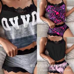 Commerce extérieur européen et américain, ventes transfrontalières, ensemble deux pièces camisole à dentelle imprimée tendance pour femmes - Product Image 2