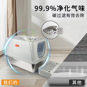<b>Cat</b> Litter <b>Box</b> Rectangle Light Gray Metal Plastic Semi Enclosed With Shovel For <b>Cats</b> - Product Image 4