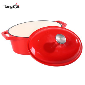 <span class=keywords><strong>Cocotte</strong></span> <span class=keywords><strong>en</strong></span> <span class=keywords><strong>fonte</strong></span> émaillée ovale rouge tendance, 4QT, multifonctionnelle pour la cuisson du pain au levain maison, le braisage et la rôtisserie - Product Image 5