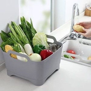 Cuenco de lavado con escurridor de agua con tapón, cuenco de lavado y <span class=keywords><strong>drenaje</strong></span> de cocina con asas y tapón de <span class=keywords><strong>drenaje</strong></span>, 9 litros, gris - Product Image 3
