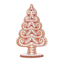 Arbre de Noël en pain d'épices de 16 pouces avec étoile rouge en tissu, ornement de table pour la maison, l'étagère, le comptoir de café, décoration en gros