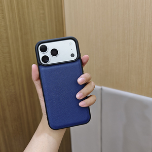 Cover <span class=keywords><strong>per</strong></span> Cellulare in Pelle Saffiano PU Vegana Rialzata Blu Navy, Custodia <span class=keywords><strong>per</strong></span> iPhone 16 17 Pro Max - Product Image 1