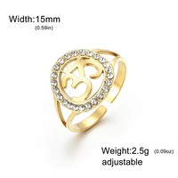 Nouvelle Arrivée Bague Ronde OM Yoga en Zircon Acier Inoxydable Anneaux Ouverts pour Femme Amulette Bouddhisme Bijoux Spirituels Cadeau