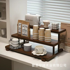 Desktop multi-layer solid wood storage rack, <b>teacup</b> holder, antique display shelf, multi-functional display rack, storage shelf - Product Image 2