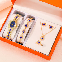 Set Jam Tangan Wanita Modis, Arloji Quartz Populer untuk Wanita, Set Hadiah Jam Tangan Wanita