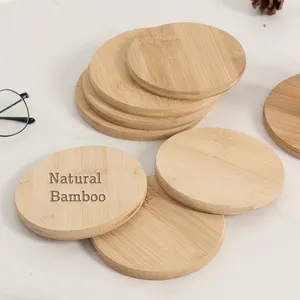 Fabrik preis Natürlicher Bambus Benutzer definiertes Logo Küche Runde Tee tasse Pads Bambus Holz Tischs ets Untersetzer für Getränke