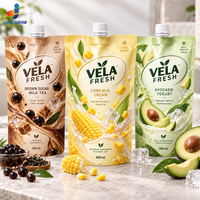 Pochettes personnalisées imprimées de 300 ml, 350 ml, 500 ml, réutilisables pour jus et boissons, avec bec verseur et bouchon à vis pour emballage liquide