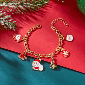 Bracelet à breloques en alliage de Noël, style européen et américain, avec motifs de dessin animé mignons (Élan, Flocon de neige, Père Noël, Béquille), multi-accessoires - Product Image 6
