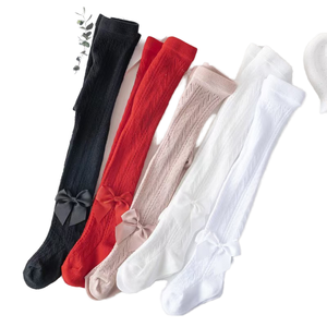 Medias de Algodón Elásticas Transpirables de Alta Calidad para Niñas, con Lazo, para Verano - Product Image 1
