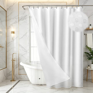 Ensemble <span class=keywords><strong>de</strong></span> rideaux <span class=keywords><strong>de</strong></span> <span class=keywords><strong>douche</strong></span> en tissu gaufré avec <span class=keywords><strong>rideau</strong></span> <span class=keywords><strong>de</strong></span> bain imperméable en polyester <span class=keywords><strong>bleu</strong></span> marine 2 pièces avec crochets - Product Image 2