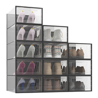 Boîte à chaussures en plastique transparente en gros d'usine, empilable, avec aimant BT-379