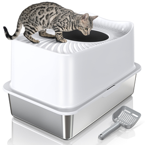 RVS rechthoekige kattenbak, hygiënische geurcontrole, milieuvriendelijk, 90L grote capaciteit, bovenin te betreden, gesloten ontwerp, eenvoudig. - Product Image 1