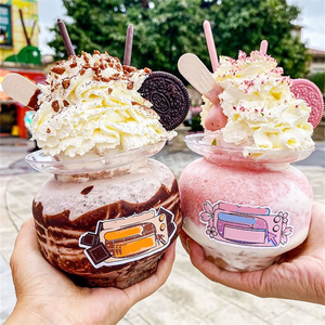 Bocaux en plastique PET de 500 ml, étanches et de qualité alimentaire, avec bouchons à vis, pour milkshakes, jus et boissons froides, sérigraphie - Product Image 1