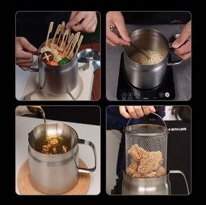 Pot à huile multifonctionnel 2-en-1 en acier inoxydable 304, avec passoire et récipient de stockage, pour cuisine, pique-nique et camping - Product Image 4