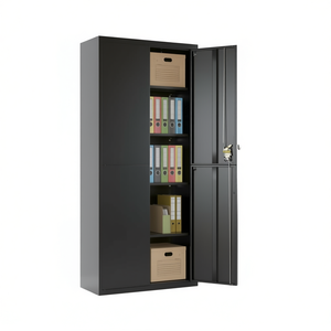 Armadio Archivio in Acciaio Verniciato a Polvere Nero Extra Alto con Serratura a Chiave per Ufficio - Product Image 1