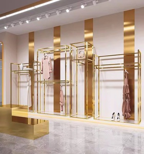 Tùy Chỉnh Vàng Thép Không Gỉ Quần Áo Kệ Phụ Nữ Cửa Hàng Váy Dài Váy Hiển Thị Đứng Cho Quần Áo Cửa Hàng - Product Image 1