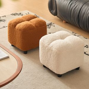 Square Lamb Wool Stool With Storage For Shoe Rack Adult Use - Product Image 4