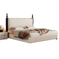 Modernes Vintage Öko-Freundliches Gepolstertes Plattformbett mit Stauraum, Hohen Pfosten, Gestepptem PU-Leder-Kopfteil und Massivholz-Basis aus Kiefernholz