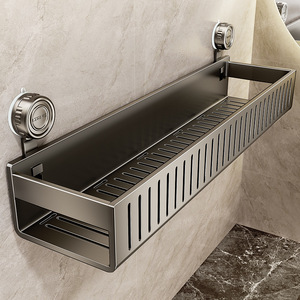 Bathroom Storage Rack Suction Mounted Double Layer Rectangular Durable Wall Mount For Sink Area - Product Image 2