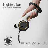 Laisse rétractable réfléchissante pour chiens, motif uni, avec lumière LED, en nylon durable, idéale pour les promenades nocturnes