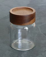 Pot en verre avec couvercle en bois d'acacia à visser, minimaliste, pour le rangement des épices/aliments/fleurs dans la cuisine