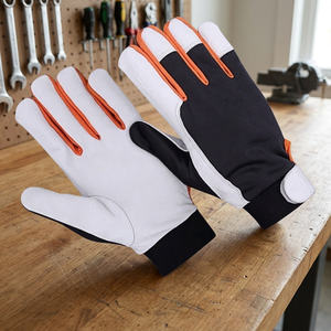 Guantes de Trabajo de Cuero Antideslizantes con Puño Elástico, Puntas de los Dedos Blancas, Negras y Naranjas, Guantes de Uso General para Ensamblaje - Product Image 2